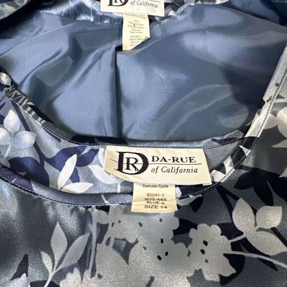Vintage DaRue of California Satin Floral Blouse and Jacket Set Blue Floral Sz 14 - Picture 7 of 14